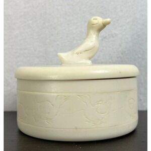Vintage Marblecraft Trinket‎ Dish Carved Duck Lid Pearlite Canada 4" Duckling